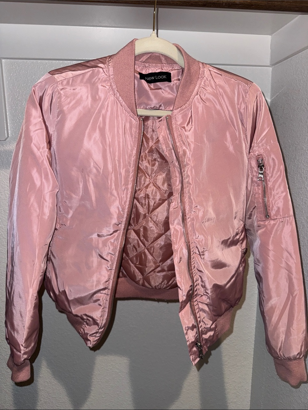 New Look Rose Pink Satin Bomber Jacket for Women